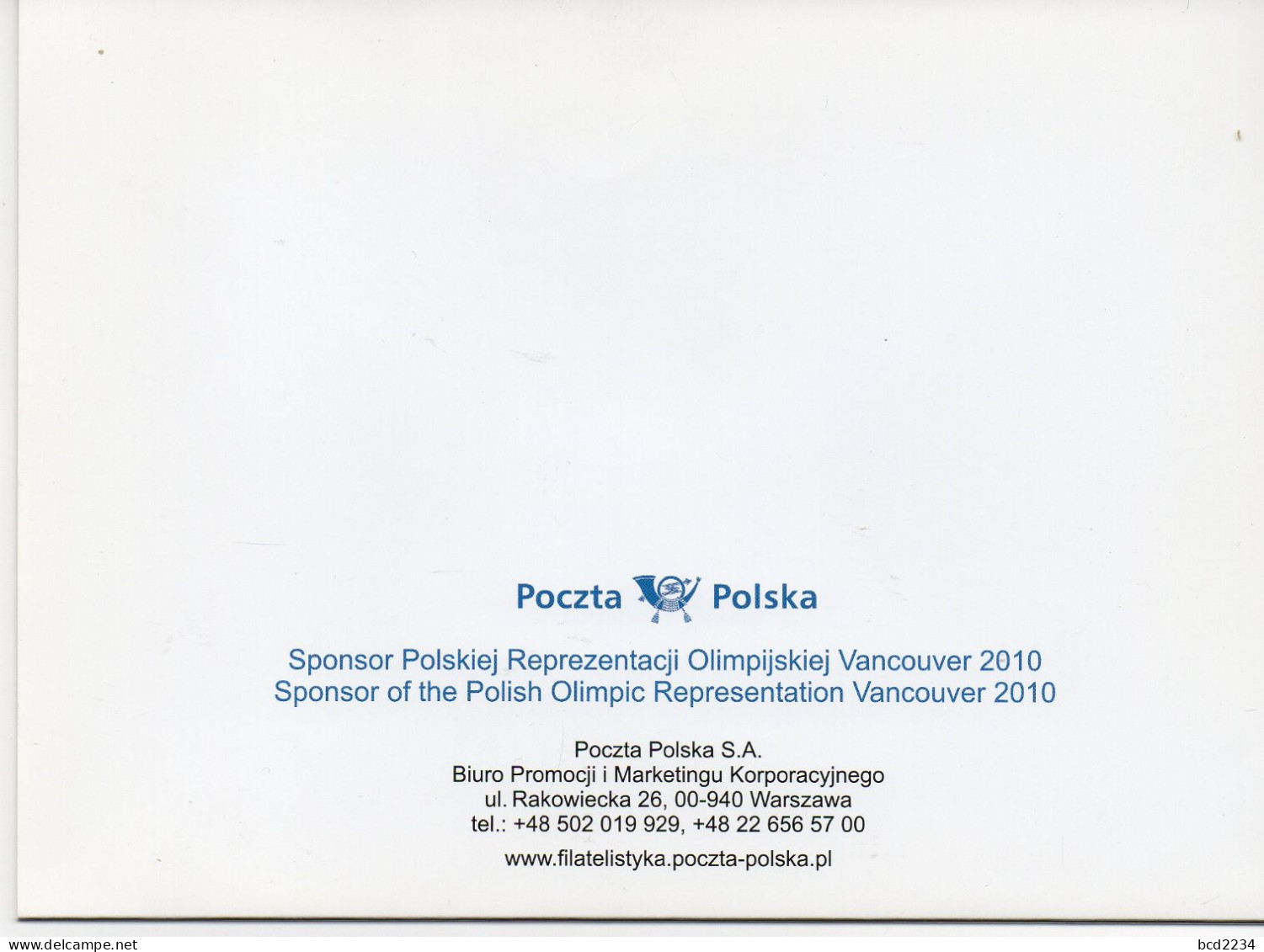 POLAND 2010 POLISH POST OFFICE SPECIAL LIMITED EDITION FOLDER: XXI OLYMPIC WINTER GAMES VANCOUVER CANADA OLYMPICS FDC - Covers & Documents