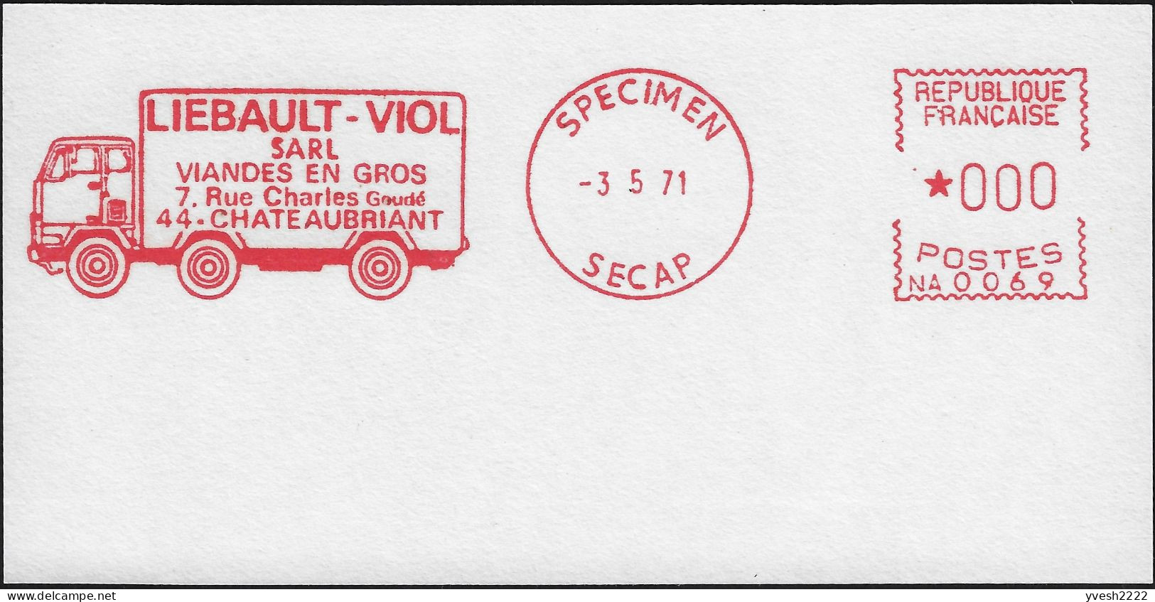 France 1971. Spécimen, Empreinte De Machine à Affranchir. Liebault-Viol, Viandes En Gros. Camion - Vrachtwagens