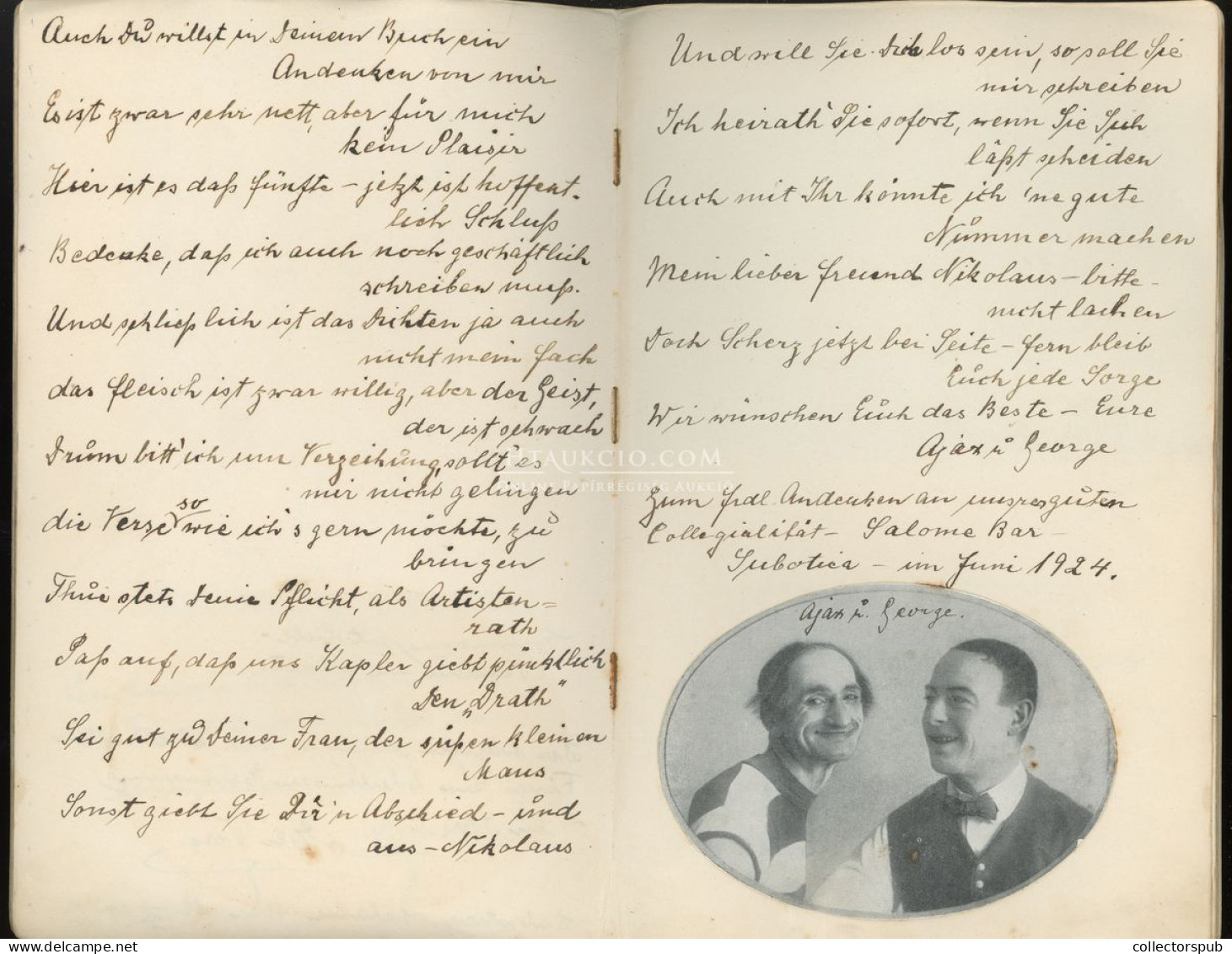 FENYŐ MIKLÓS (Friedmann Mór)  táncos , artista  emlékkönyve 1924-ből Szabaka, Belgrád és egyéb városokból, dedikált fotó