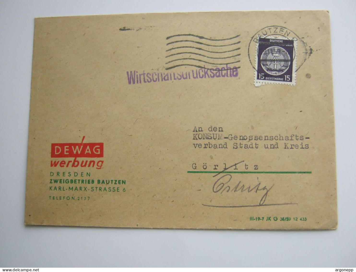 BAUTZEN ,  Dienstbrief 1959 Mit Zirkelmarke - Storia Postale