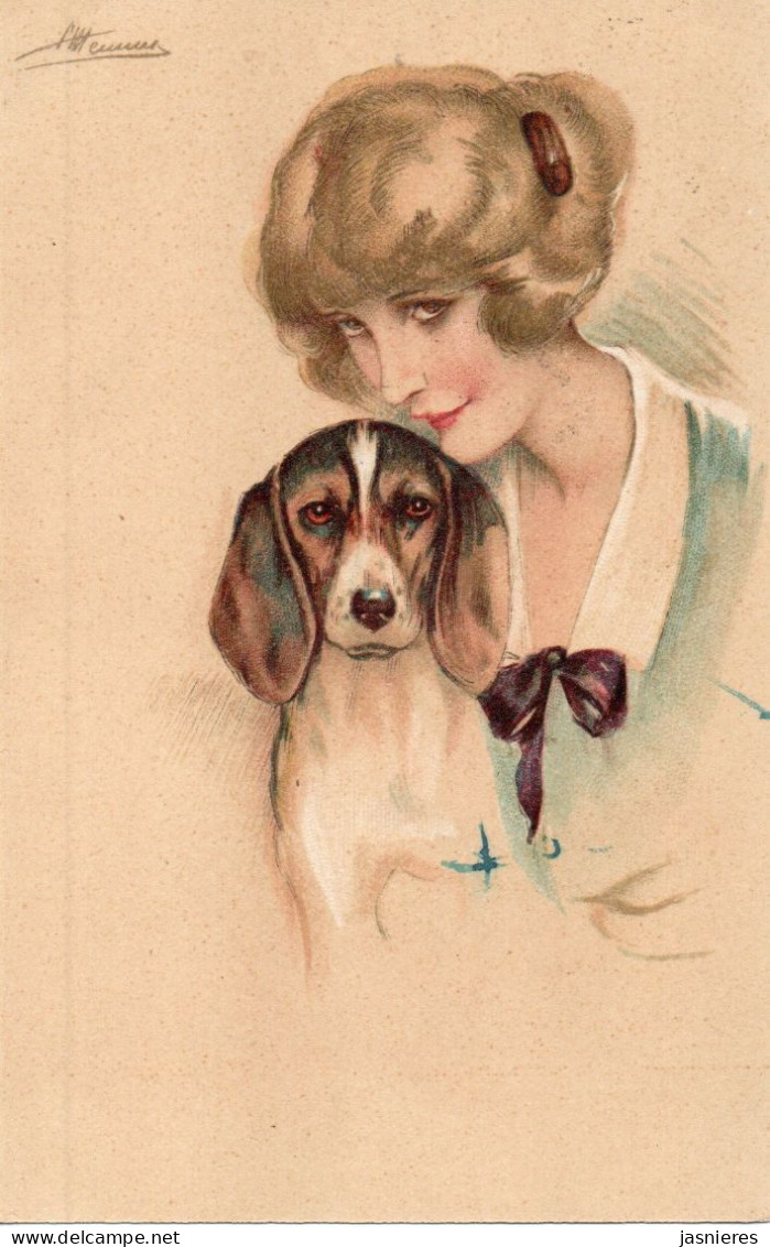 Cpa Suzanne MEUNIER - Ces Dames - Femme & Chien - 1919 - Meunier, S.