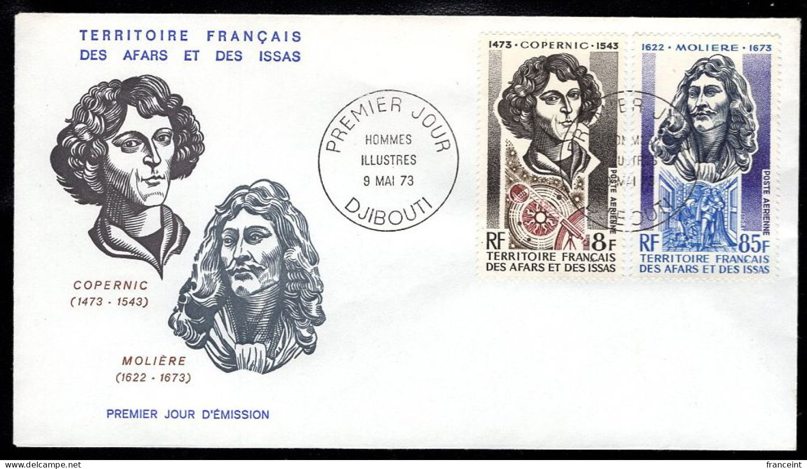 AFARS & ISSAS(1973) Copernicus. Moliere. Unaddressed FDC With Cachet. Scott Nos C83,C90. - Briefe U. Dokumente