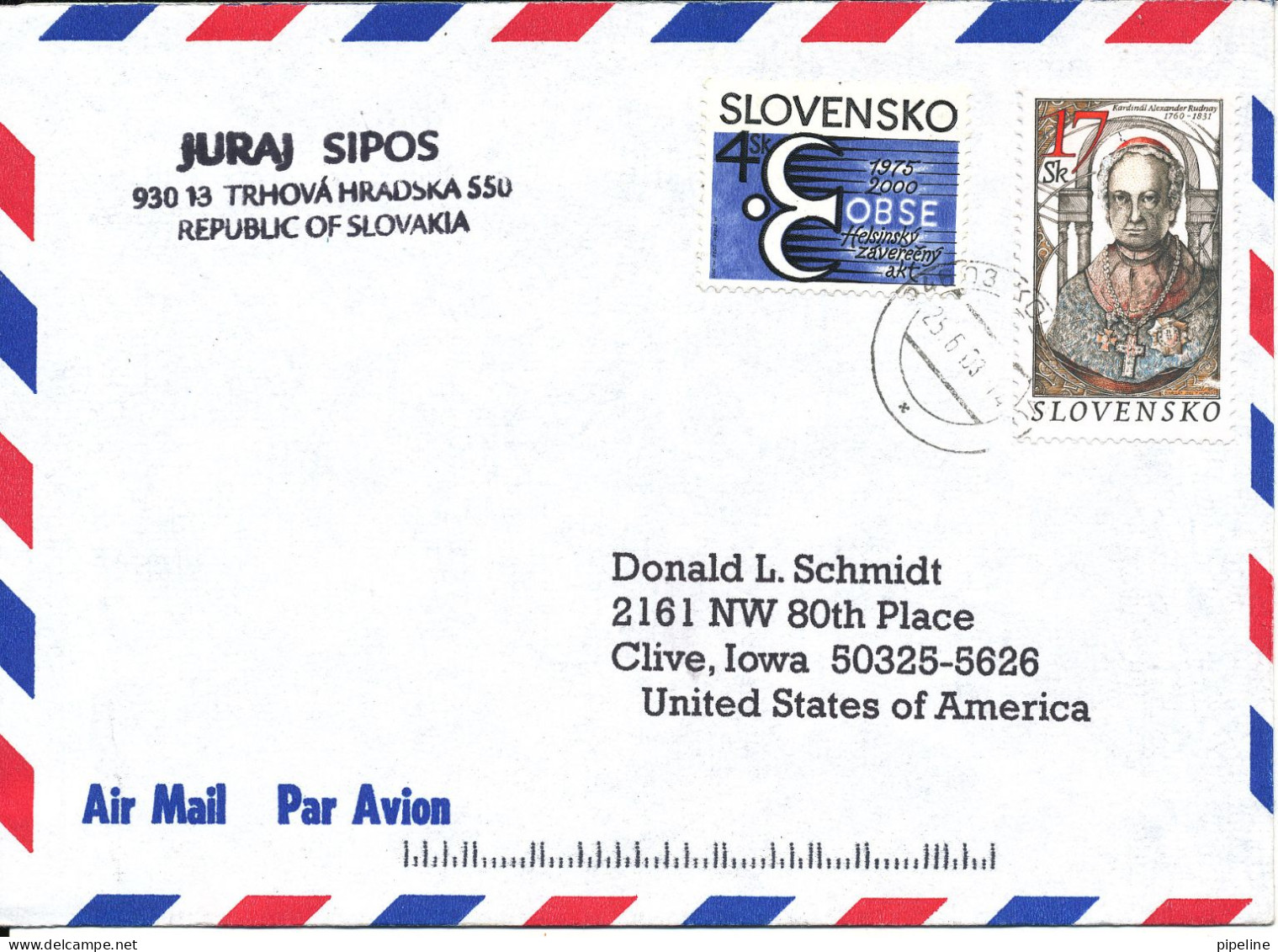 Slovakia Air Mail Cover Sent To USA 25-6-2003 With Stamp From A Mini Sheet - Lettres & Documents