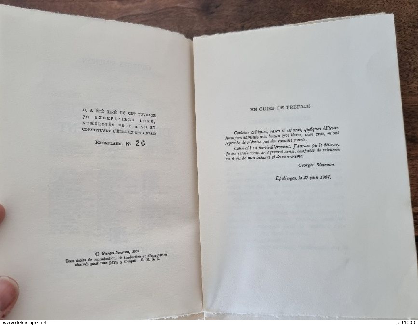 Georges SIMENON. Le Déménagement. Edition Originale. N°26/70 Exemplaires - Presses De La Cité