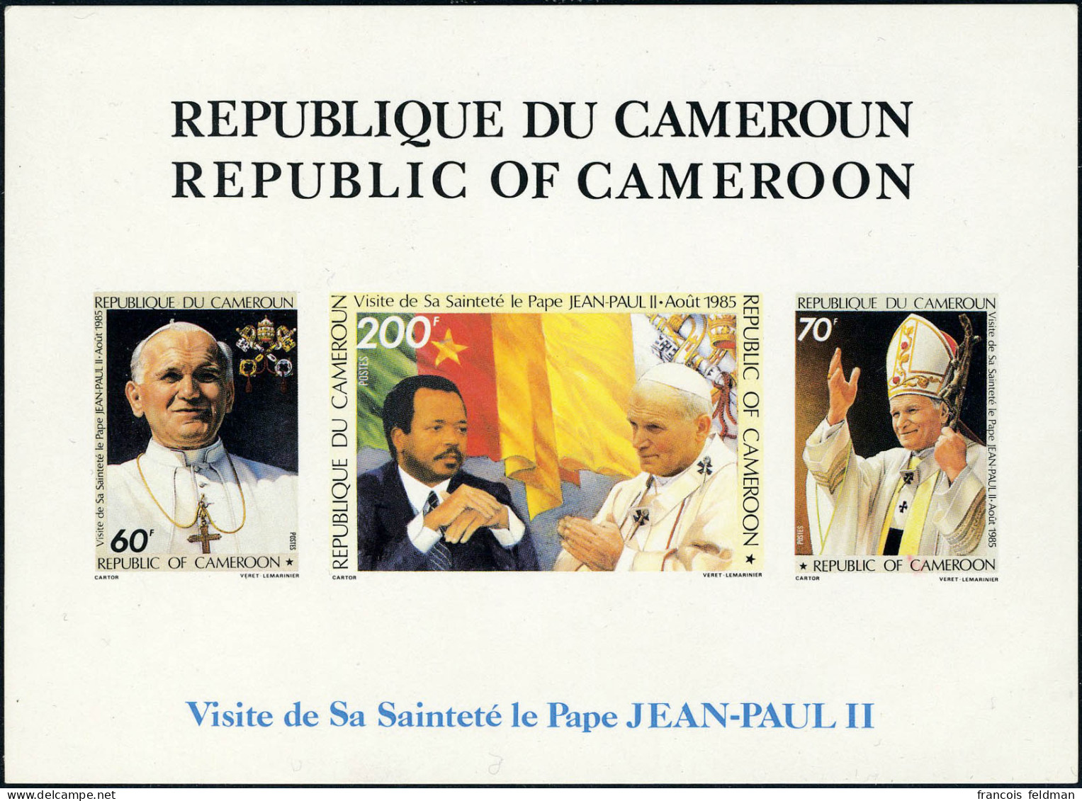 N° 23, Visite De Jean-Paul II Au Cameroun, Les 3 Val. En 1 Epr. Collective ND, TB - Autres & Non Classés