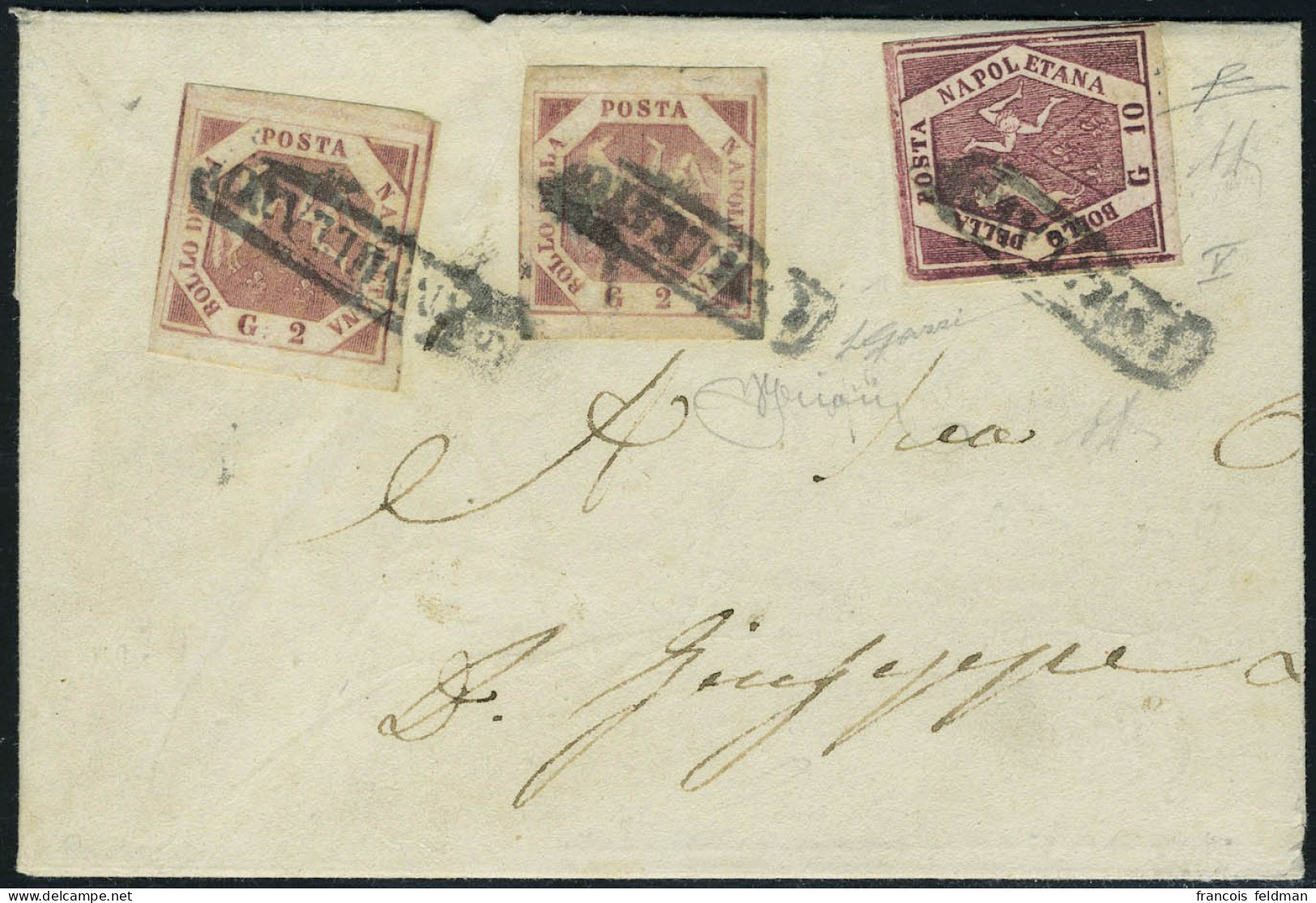 Lettre N° 3 + 5, 2f X 2 + 10g Faux Pour Servir Type 5 Sur L. Sassone F7 T.B. Rare, Signé + Certificat Diéna - Sonstige & Ohne Zuordnung