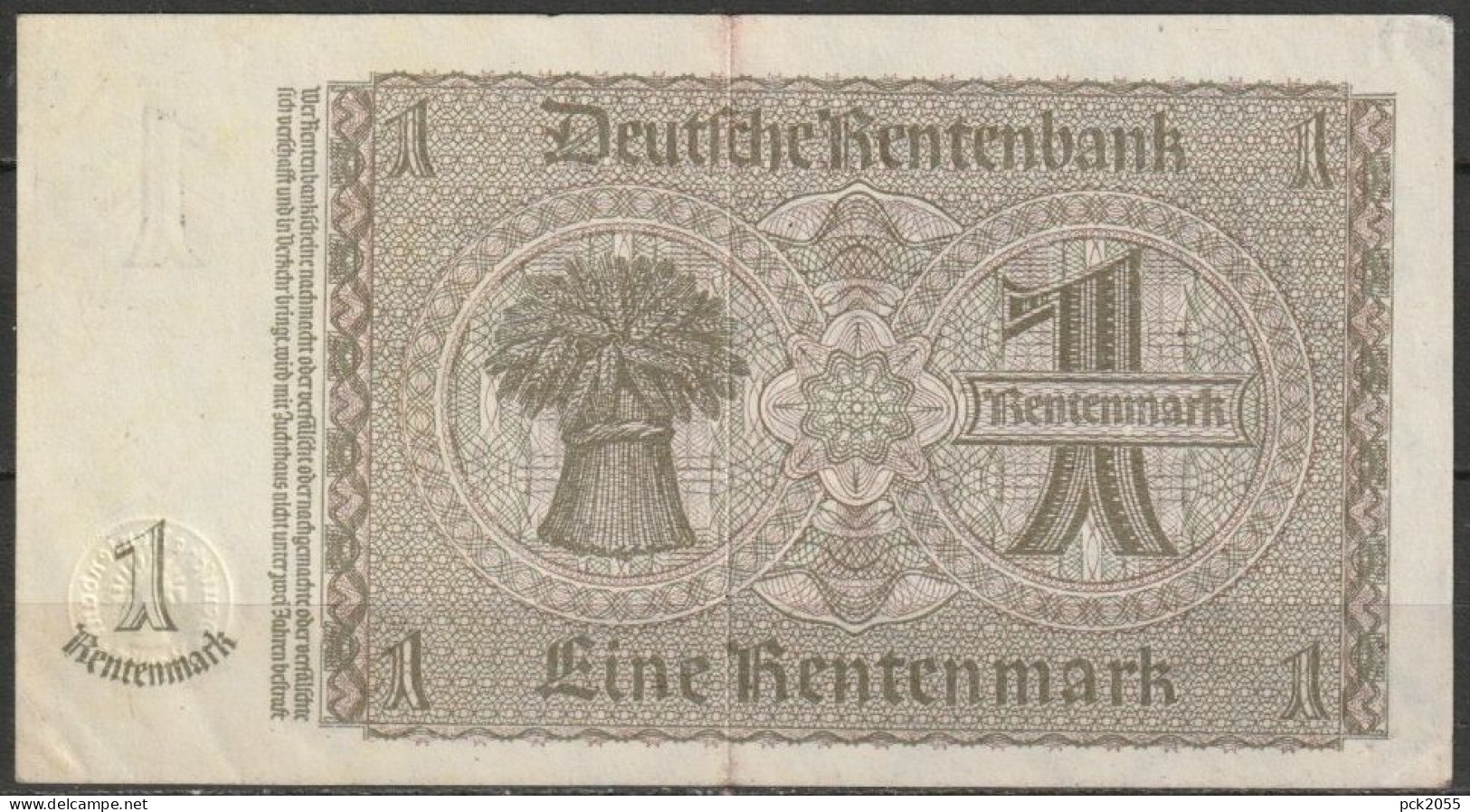 DR. Eine Rentenmark Rentenbankschein 30.1.1937 Ros.Nr.166b, P 173 ( D 6785 ) - 1 Rentenmark