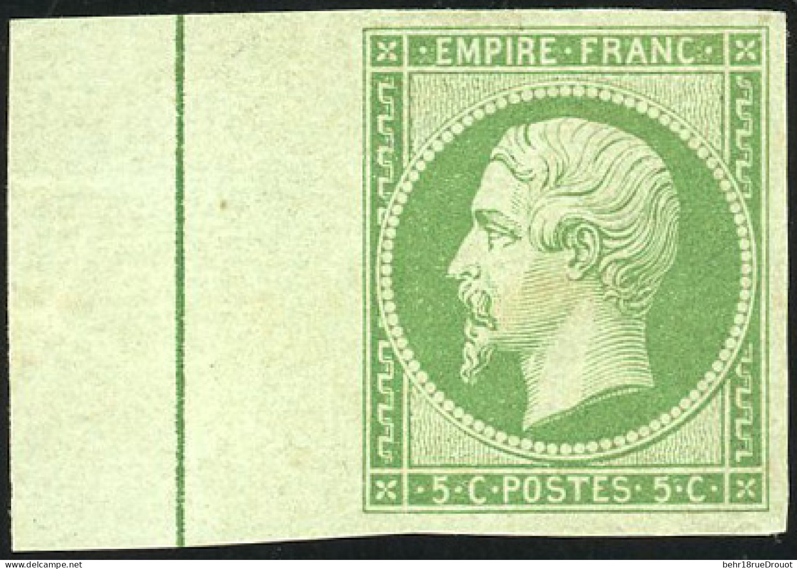 * 12d -- 5c. Vert. Bord De Feuille Avec Filet D'encadrement. SUP. - 1853-1860 Napoleon III