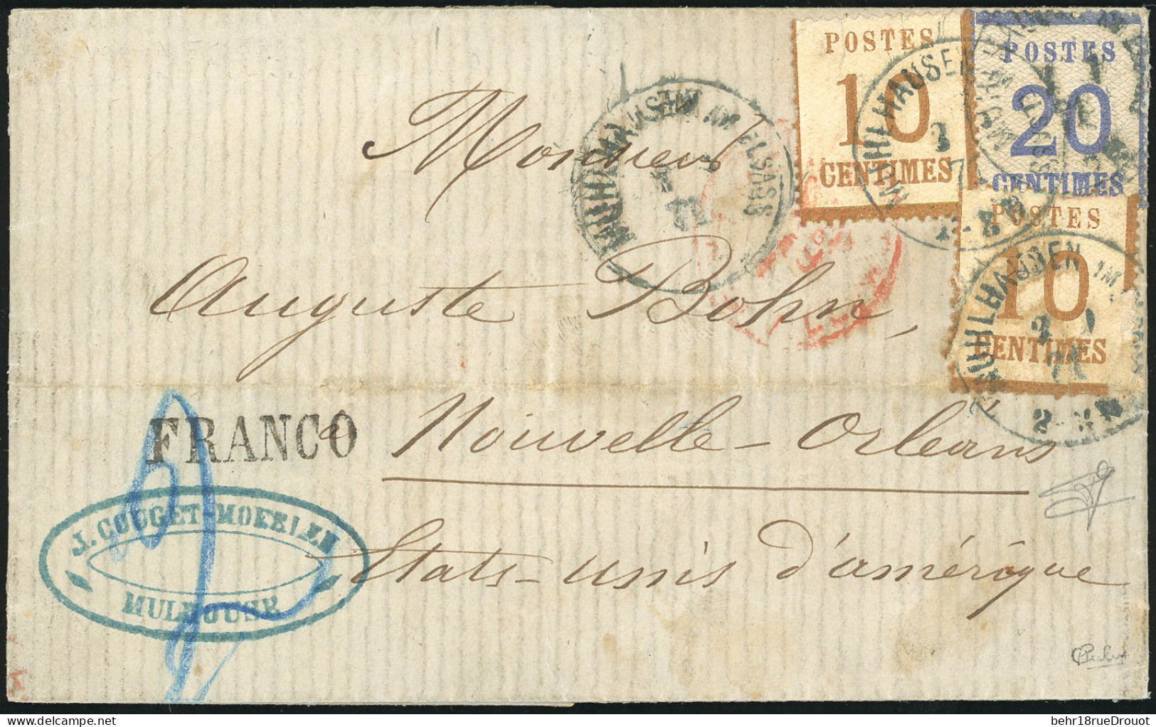 Obl. 5+ 6 -- 10c. Bistre-brun X2 + 20c. Bleu Obl. S/lettre Frappée Du CàD De MUHLHAUSEN Du 3 Septembre 1871 à Destinatio - Sonstige & Ohne Zuordnung