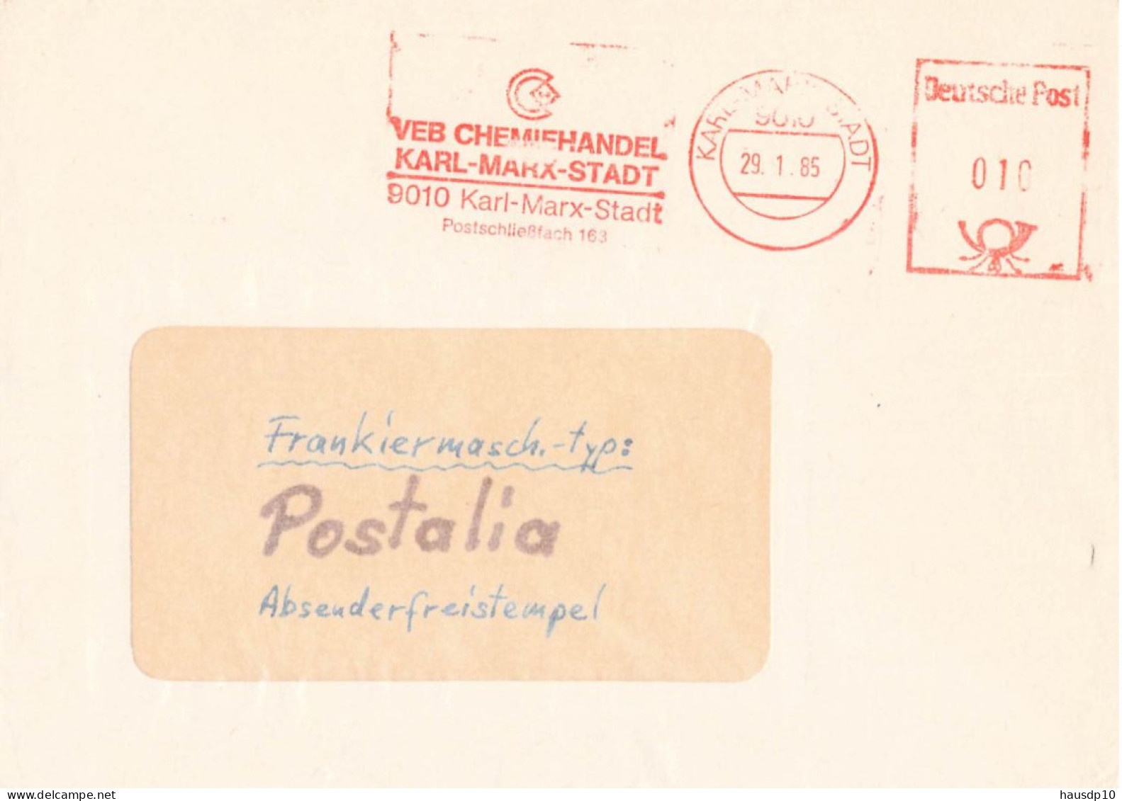 DDR Brief AFS  VEB Chemiehandel Karl Marx Stadt 1985 - Maschinenstempel (EMA)