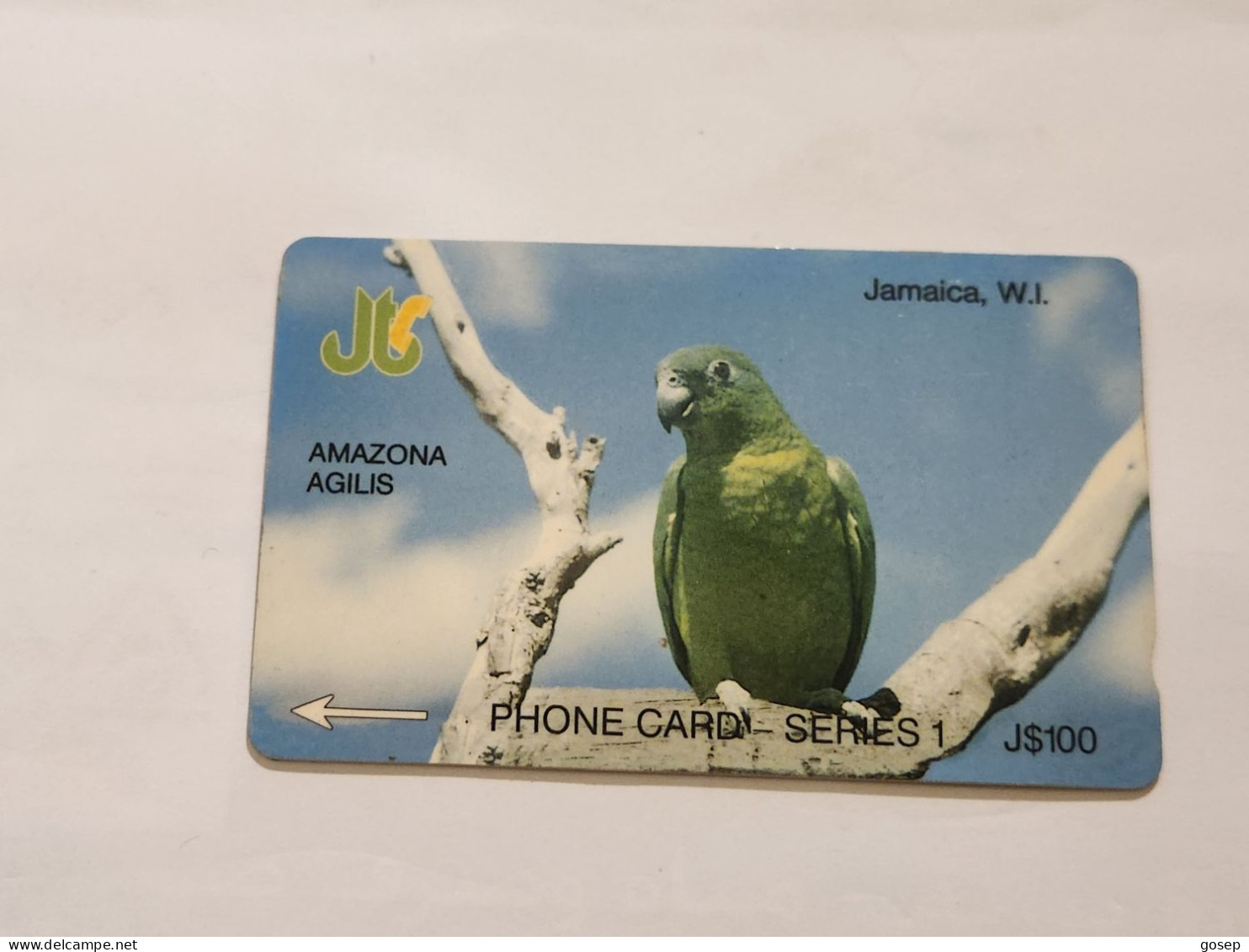 JAMAICA-(13JAMD-JAM-13D)-Amazona Agilis-(13)-(13JAMD058150)-(J$100)-used Card+1card Prepiad - Jamaica