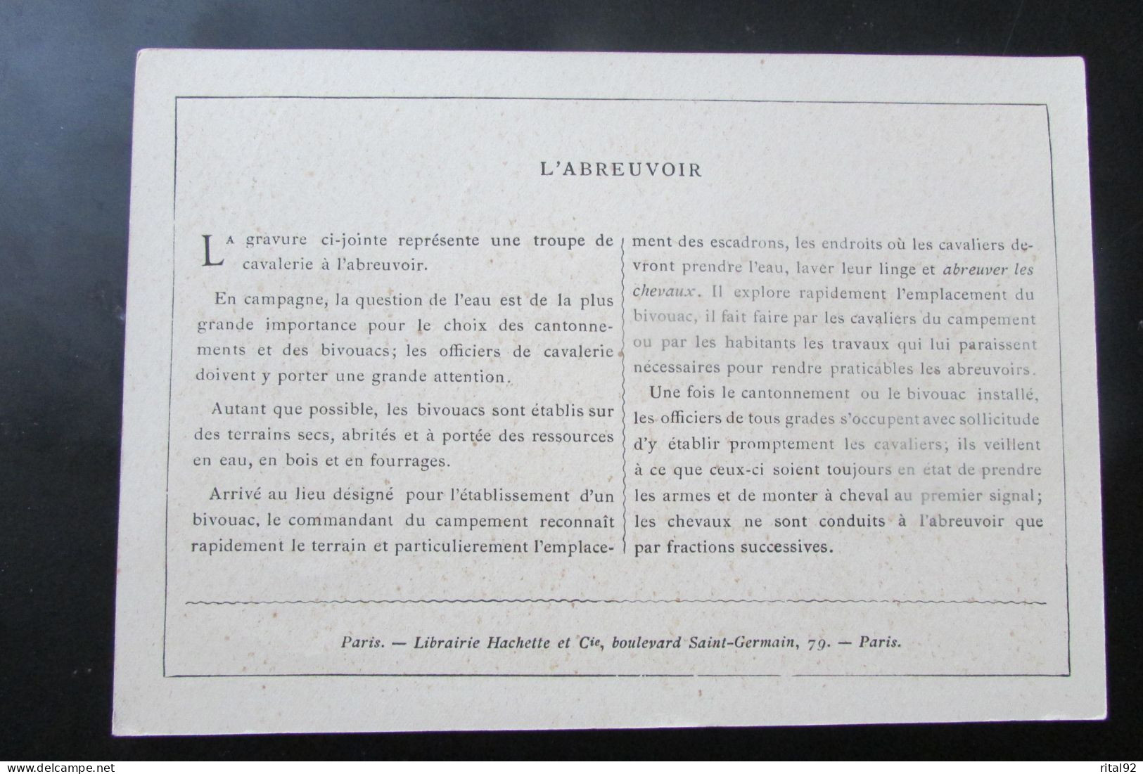 Chromo "Librairie HACHETTE Et Cie - PARIS" - Série "Soldats Français En Campagne" - Otros & Sin Clasificación