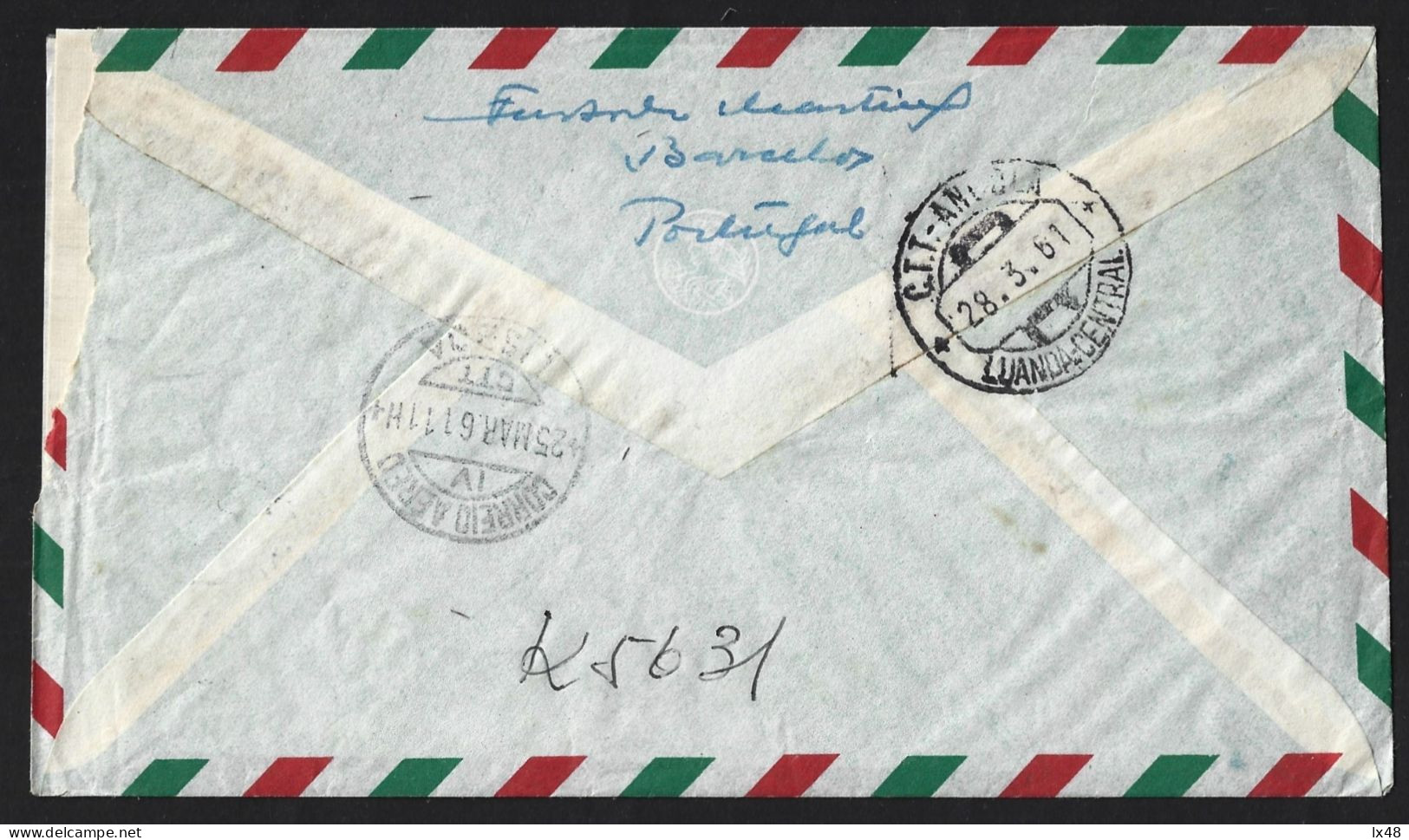 Carta Registada De Grimancelos, Barcelos Para Angola Em 1961. Obliteração De Registo De Chegada A Luanda. - Lettres & Documents