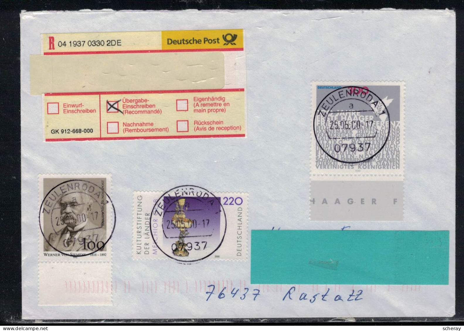 LOT RFA  056   BRIEF EINSCHREIBEN ZEULENRODA  25/05/00 - R- & V- Labels