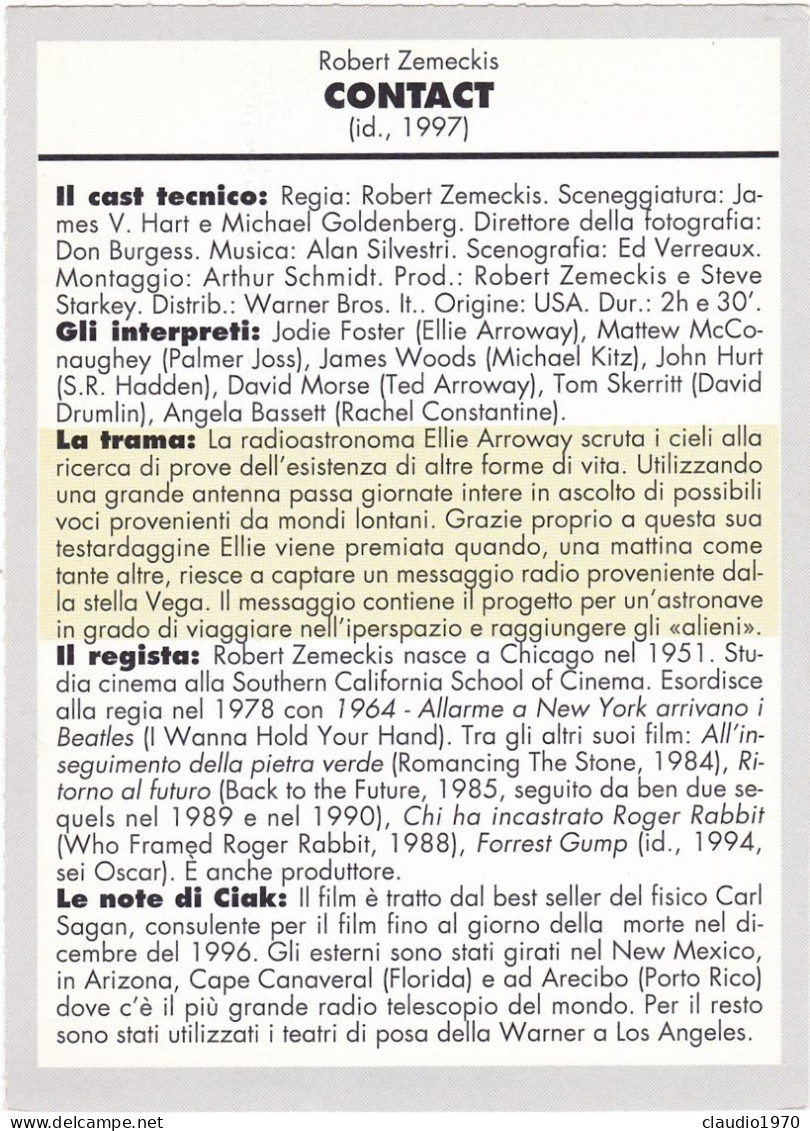 CINEMA - CONTACT - 1997 - PICCOLA LOCANDINA CM. 14X10 - Pubblicitari
