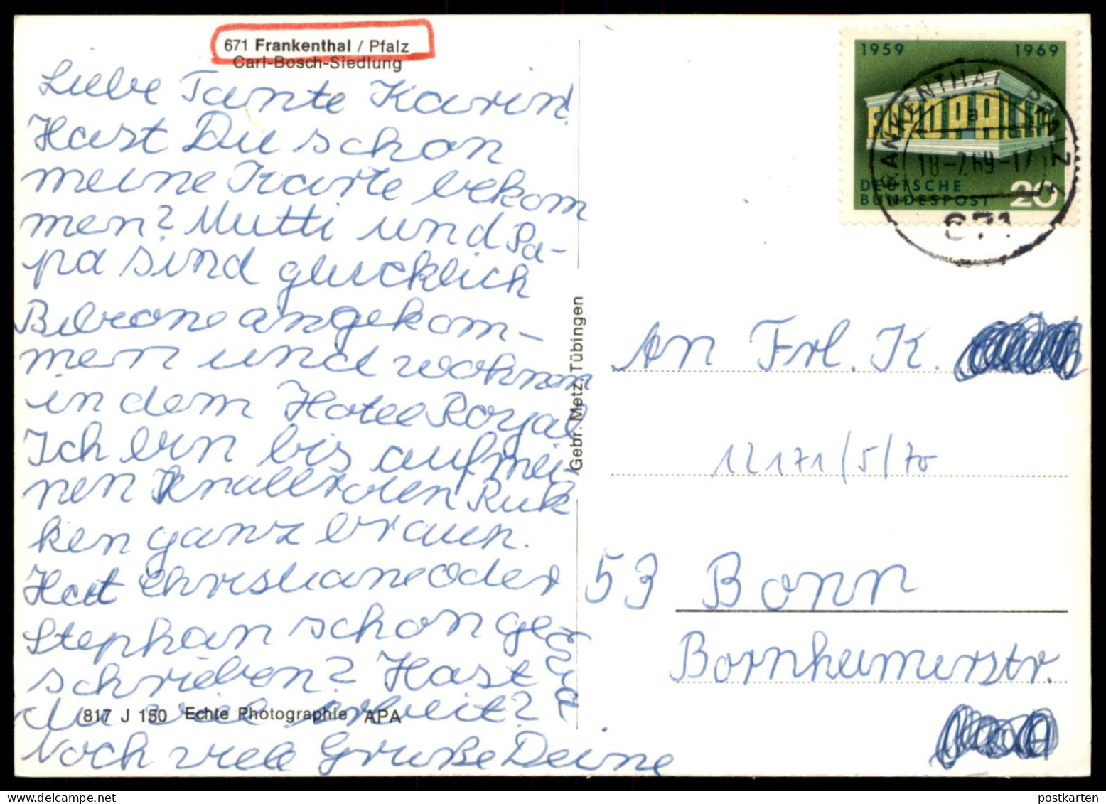 ÄLTERE POSTKARTE FRANKENTHAL PFALZ CARL-BOSCH SIEDLUNG HOCHHAUS ARCHITEKTUR Architecture AK Ansichtskarte Cpa Postcard - Frankenthal