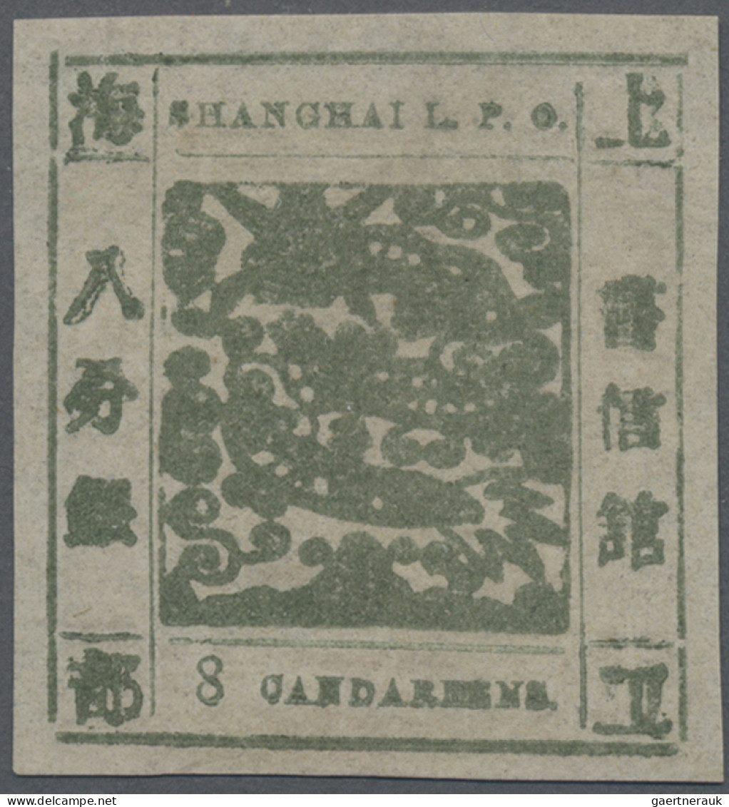 China - Shanghai: 1865 8(Chien)ca Grey-green On Pelure Paper, Printing 59, Wide - Sonstige & Ohne Zuordnung