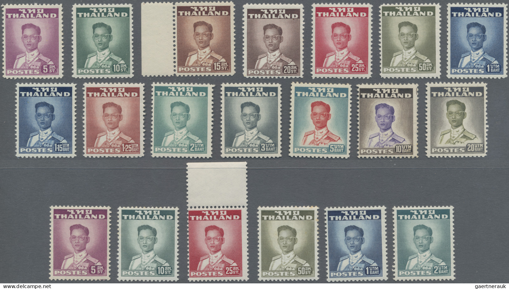 Thailand: 1951 'King Bhumibol Aduljadeh' Definitives Complete Set Of 14, Waterlo - Thailand