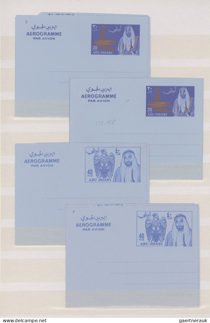 Abu Dhabi: 1964/1971, collection of 32 unused air letter sheets incl. types.