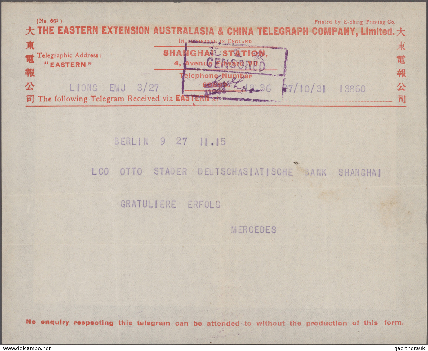 China - Specialities: 1907/80 (approx.), Collection Of 14 Telegramme Forms And I - Other & Unclassified