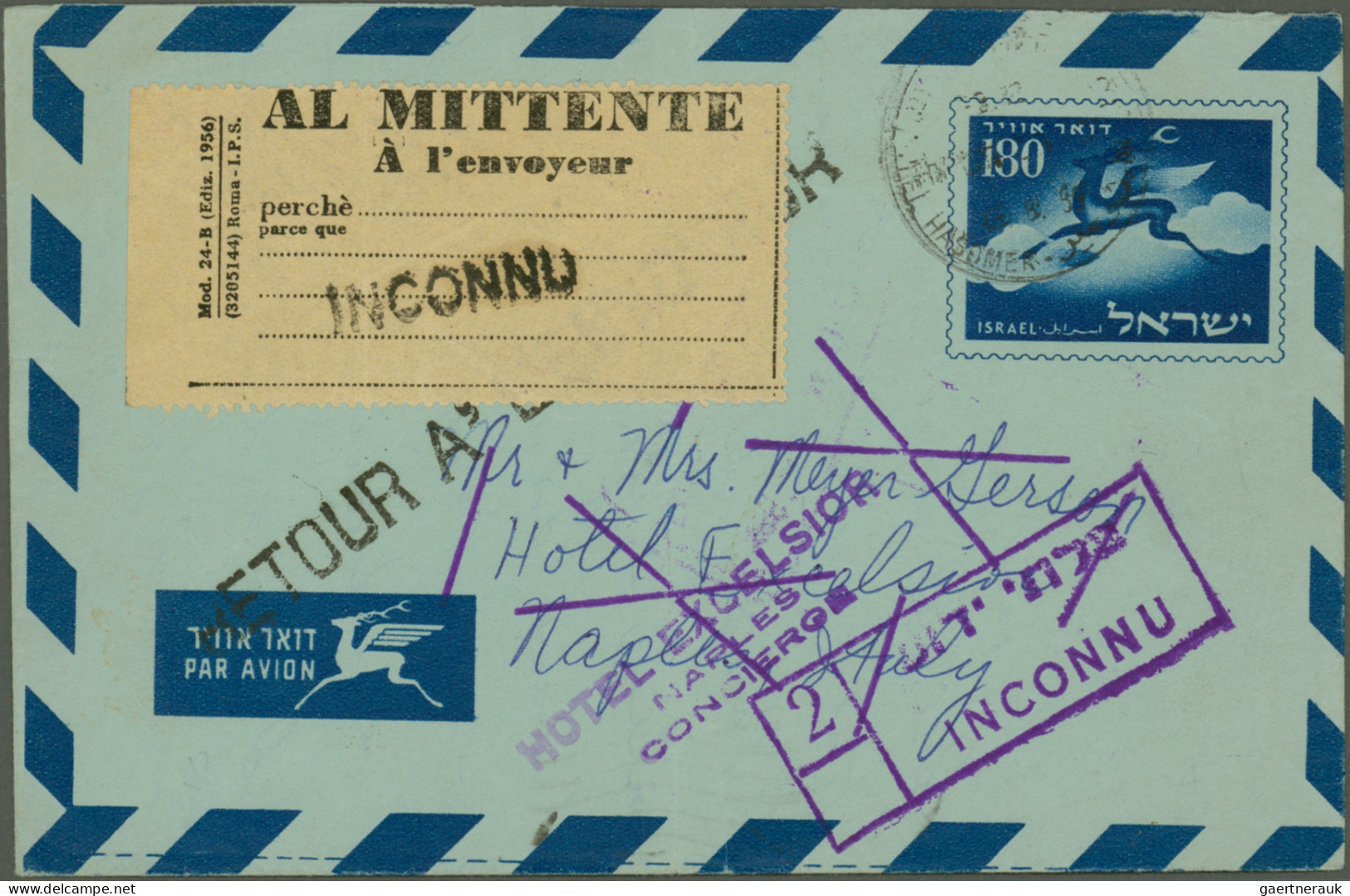 Israel: 1949/1959, holding of apprx 210 covers/cards/used stationeries, comprisi