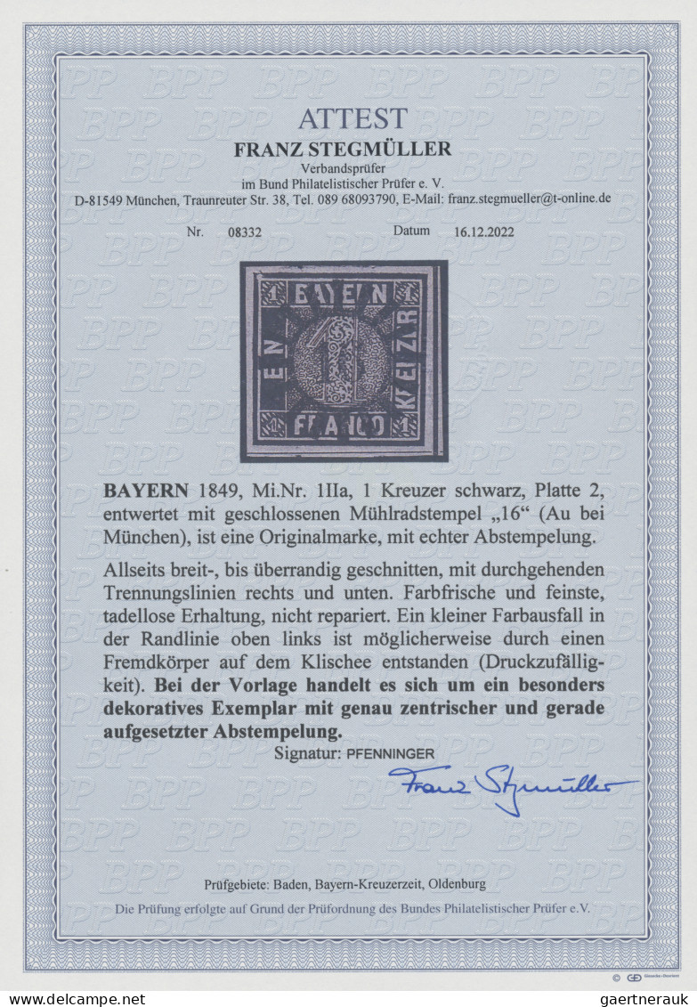 Bayern - Marken Und Briefe: 1849, 1 Kreuzer Schwarz, Platte 2, Entwertet Mit Ide - Other & Unclassified