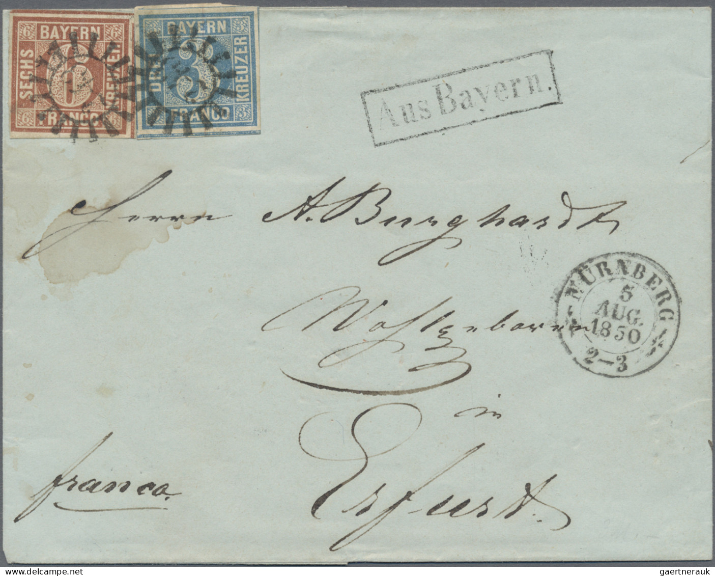 Bayern - Marken Und Briefe: 1849, 3 Kr. Blau, Platte 1 Zusammen Mit 6 Kr. Braun, - Autres & Non Classés