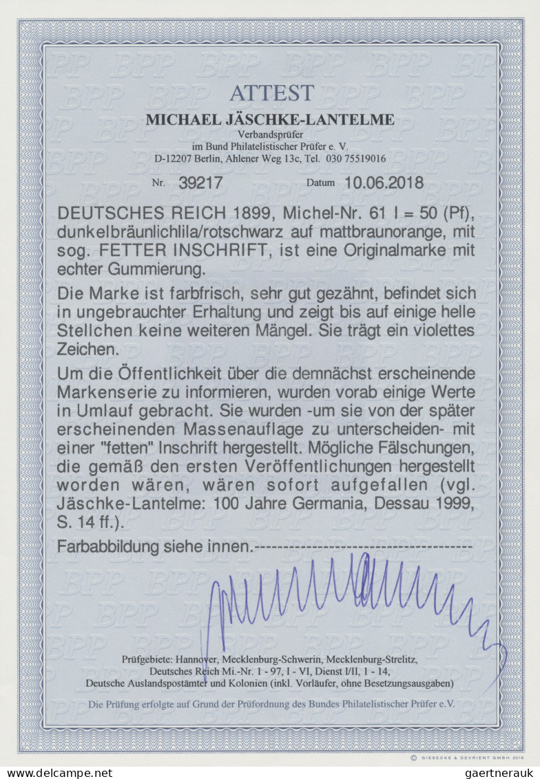 Deutsches Reich - Germania: 1900 50 (Pf.) Dunkelbräunlichlila/rotschwarz Auf Mat - Unused Stamps