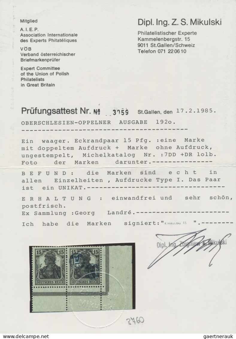 Deutsche Abstimmungsgebiete: Oberschlesien: 1920 "Oppelner Notausgabe" 15 (Pf) S - Other & Unclassified