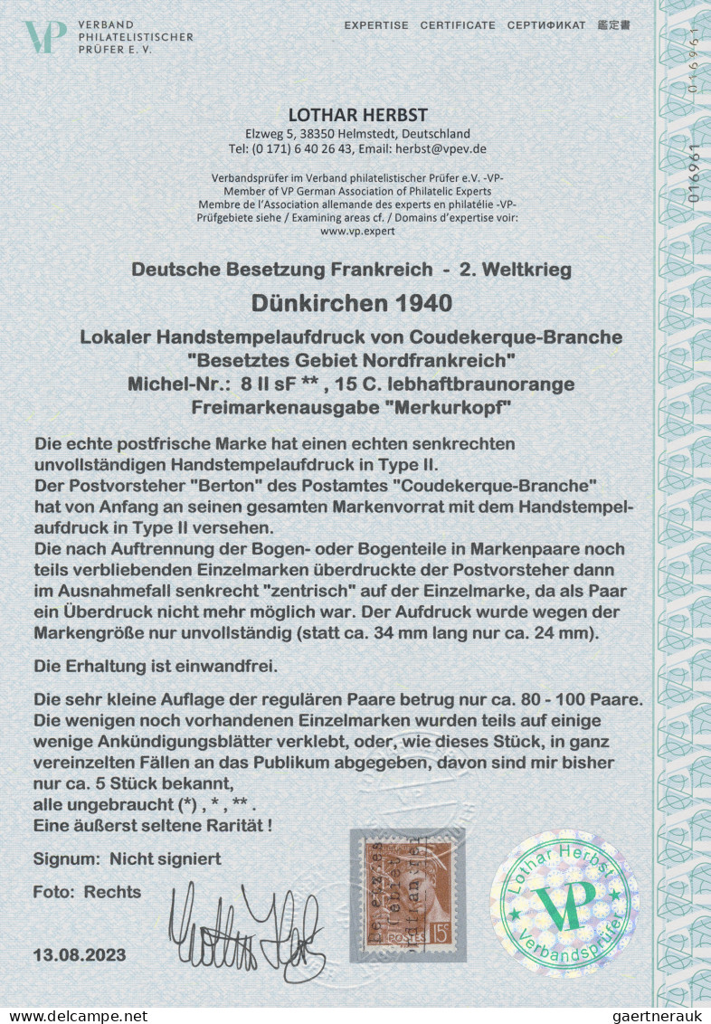 Dt. Besetzung II WK - Frankreich - Dünkirchen: 1940, Freimarkenausgabe "Merkurko - Besetzungen 1938-45