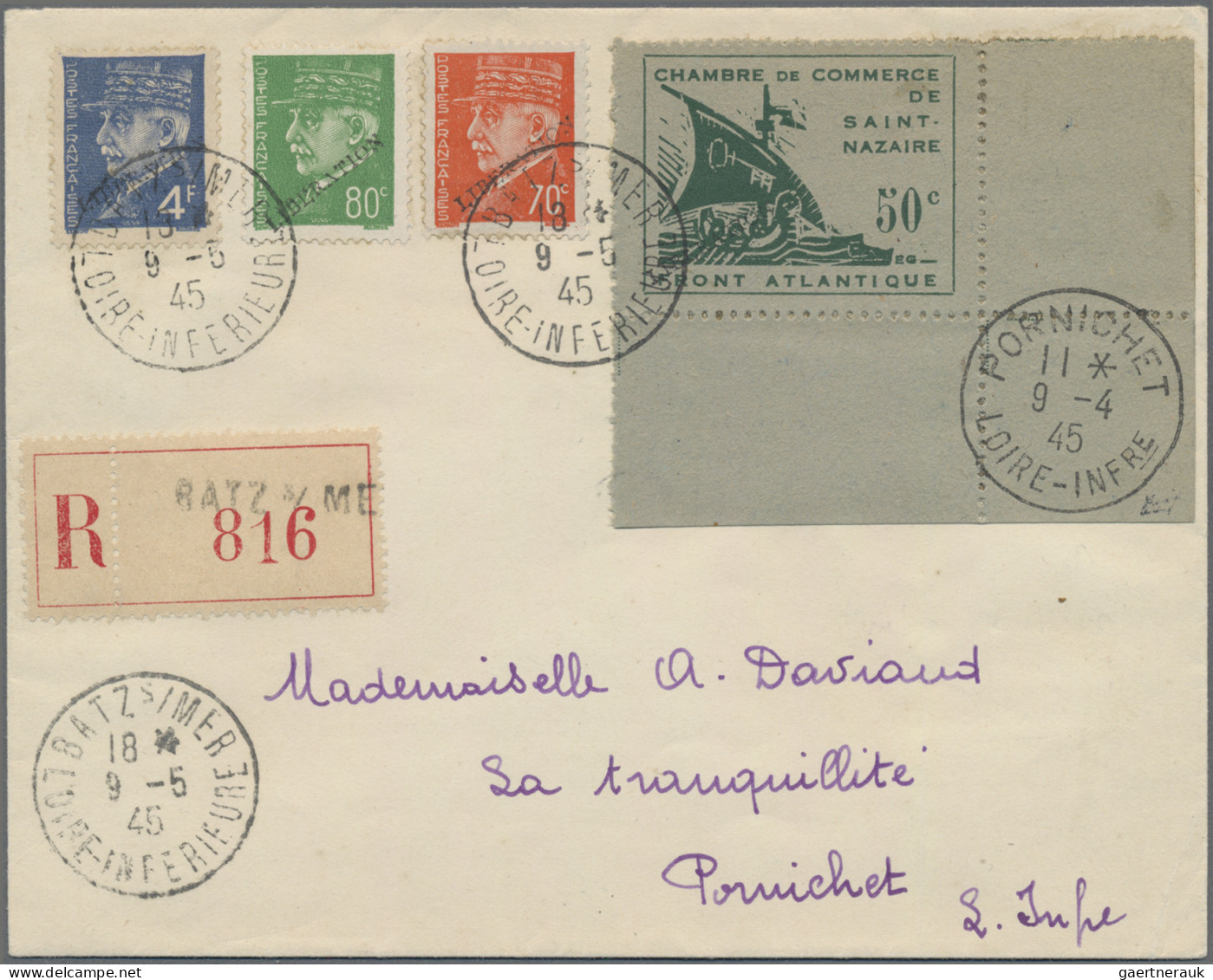 Dt. Besetzung II WK - Frankreich - St. Nazaire: 1945, 50 C Freimarke Der Handels - Besetzungen 1938-45