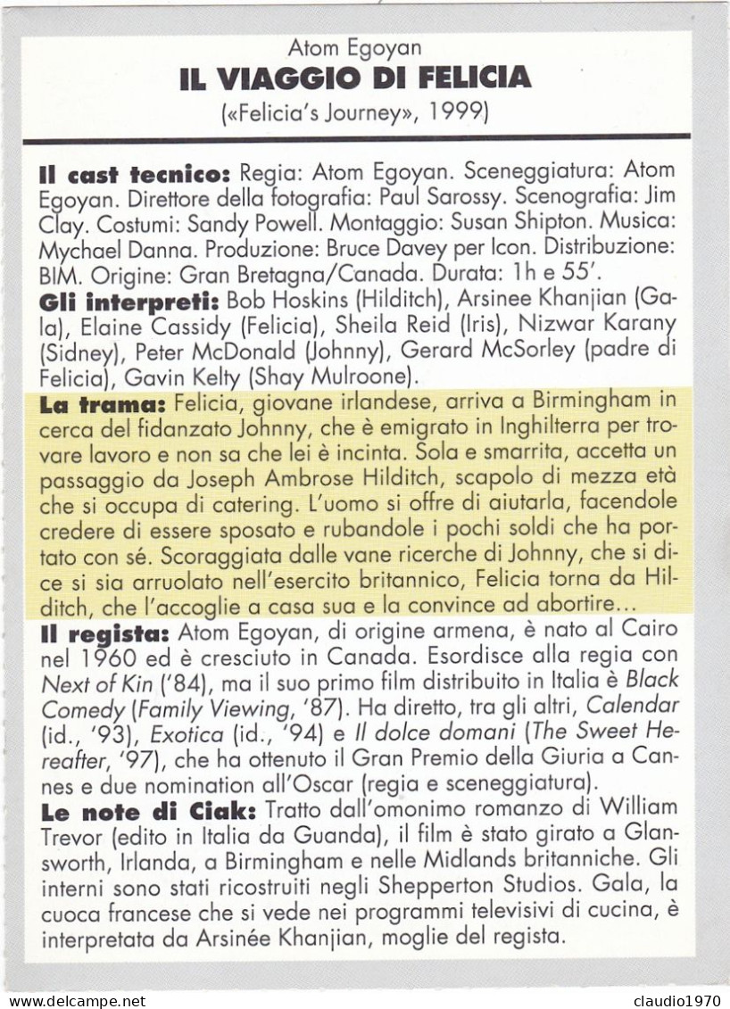 CINEMA - IL VIAGGIO DI FELICIA - 1999 - PICCOLA LOCANDINA CM. 14X10 - Cinema Advertisement