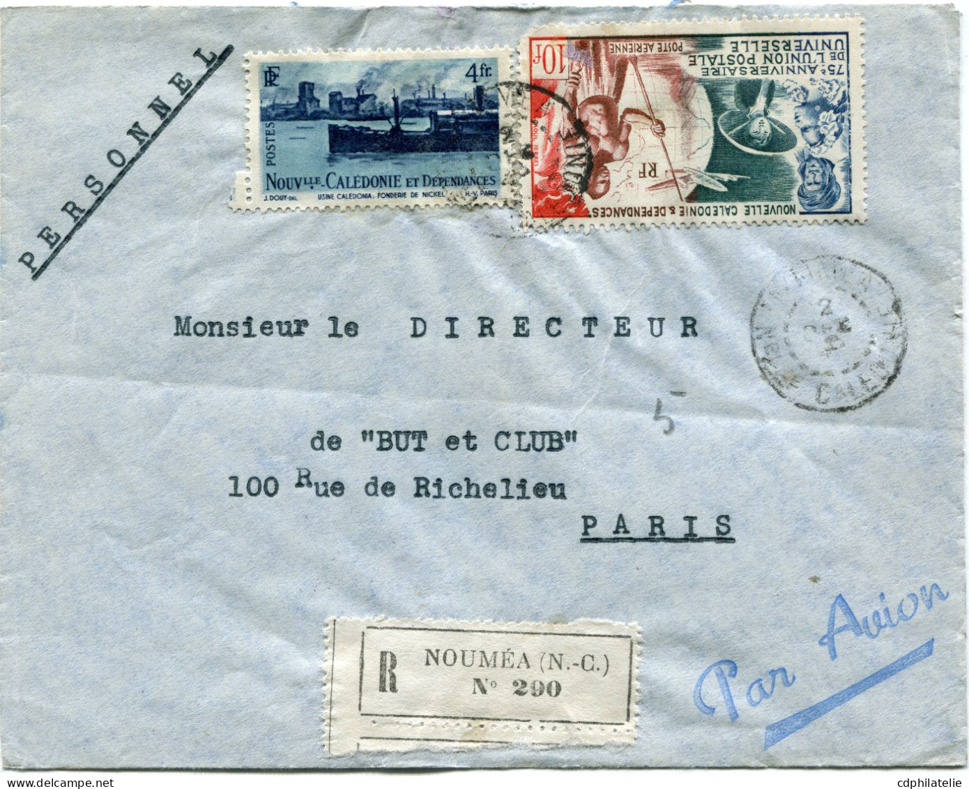 NOUVELLE-CALEDONIE LETTRE RECOMMANDEE PAR AVION DEPART NOUMEA  2 DEC 49 POUR LA FRANCE - Lettres & Documents