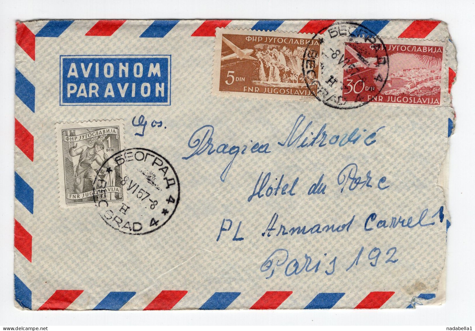 1957. YUGOSLAVIA,SERBIA,BELGRADE AIRMAIL COVER TO PARIS,FRANCE - Luchtpost