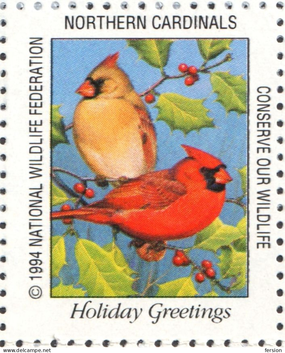 Rabbit Wolf Cardinal Raccoon Ermine Bird CHRISTMAS National Wildlife Federation NWF LABEL CINDERELLA VIGNETTE 1994 USA