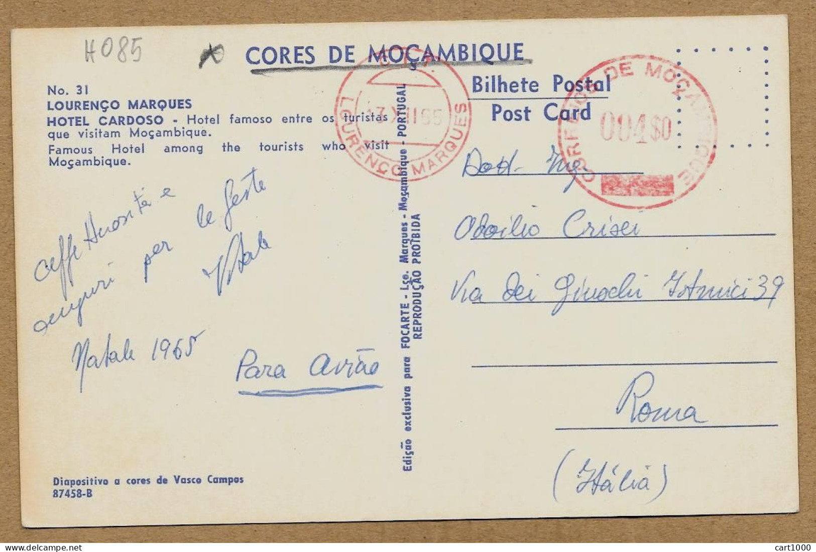 MOZAMBICO LOURENCO MARQUES MAPUTO HOTEL CARDOSO 1965 N°H085 - Mosambik