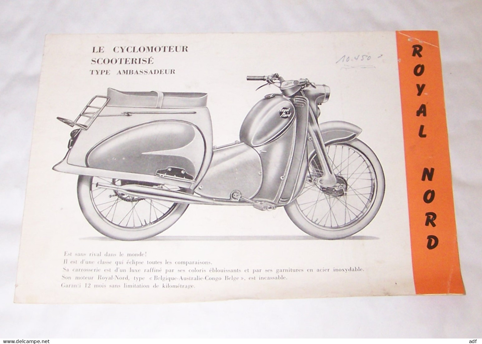 DEPLIANT PUB PUBLICITAIRE ROYAL NORD LE CYCLOMOTEUR CYCLO MOTEUR SCOOTERISE TYPE AMBASSADEUR, SCOOTER, SUPERLUXE 1959 - Motorräder