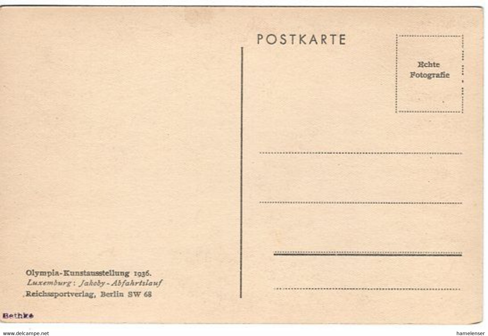 52652 - Deutsches Reich - 1936 - AnsKte Olympia-Kunstausstellung - Luxemburg "Abfahrtslauf", Ungebraucht - Olympic Games