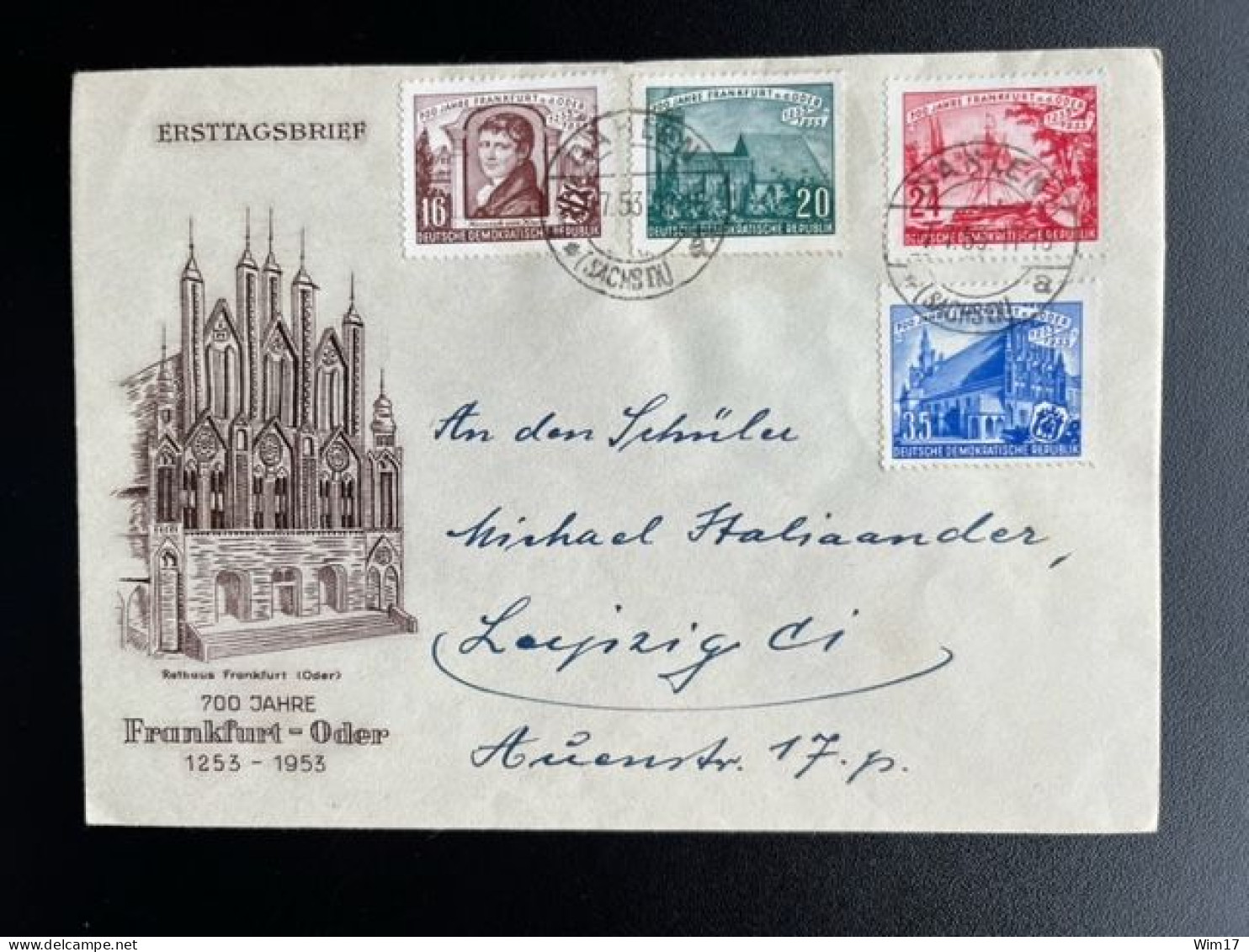 EAST GERMANY DDR 1953 CIRCULATED FDC FRANKFURT ODER DAHLEN TO LEIPZIG 07-07-1953 OOST DUITSLAND DEUTSCHLAND - 1950-1970