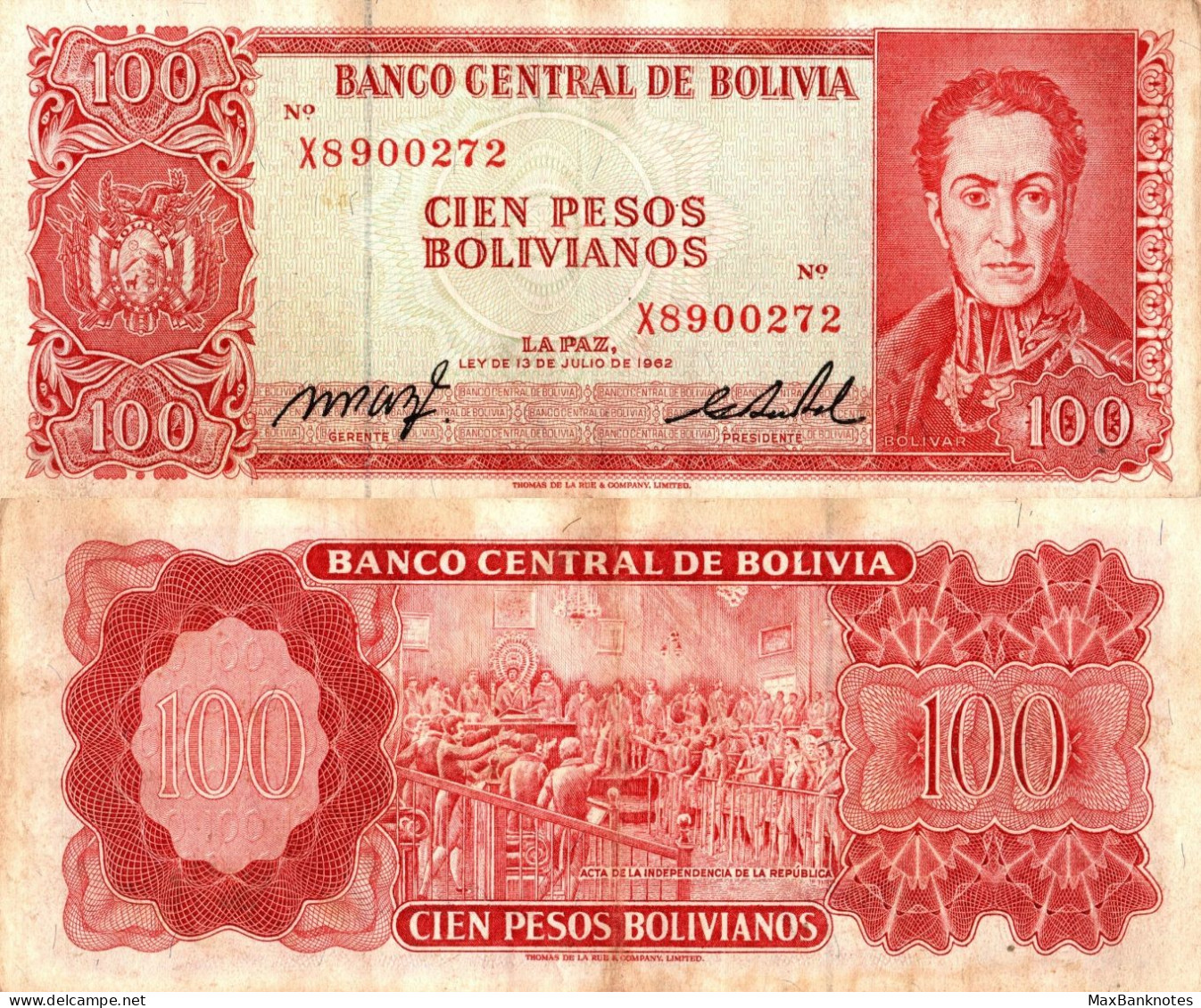 Bolivia / 100 Bolivianos / 1962 / P-164A(a) / VF - Bolivie