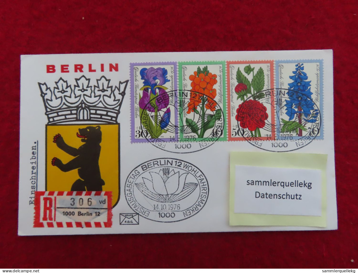 Berlin 524 - 527 Reco Ersttagsbrief 14. 10. 1976, Wohlfahrt - Gartenblumen - 1971-1980