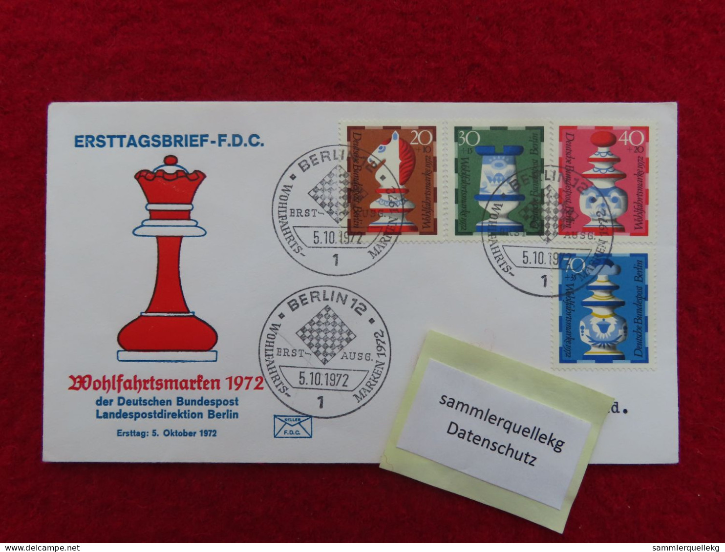 Berlin 435 - 438 Ersttagsbrief 5. 10. 1972, Wohlfahrt - Schachfiguren - 1971-1980