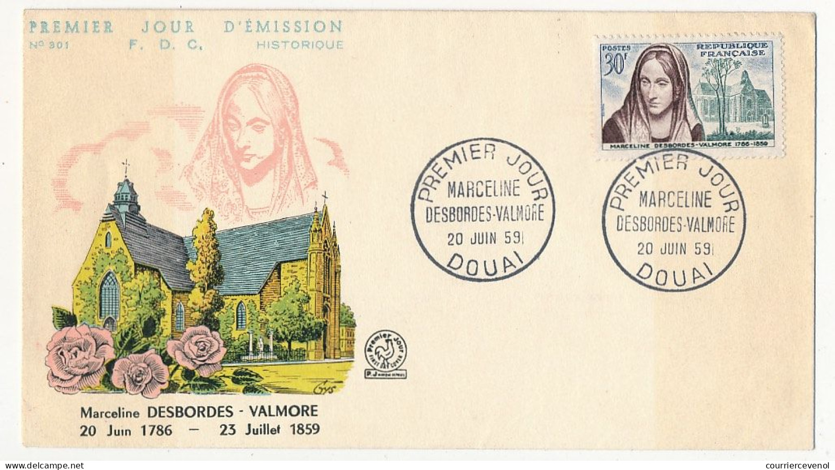 FRANCE - Env. FDC 30F Marceline Desbordes-Valmore - Douai - 20 Juin 1959 - 1950-1959