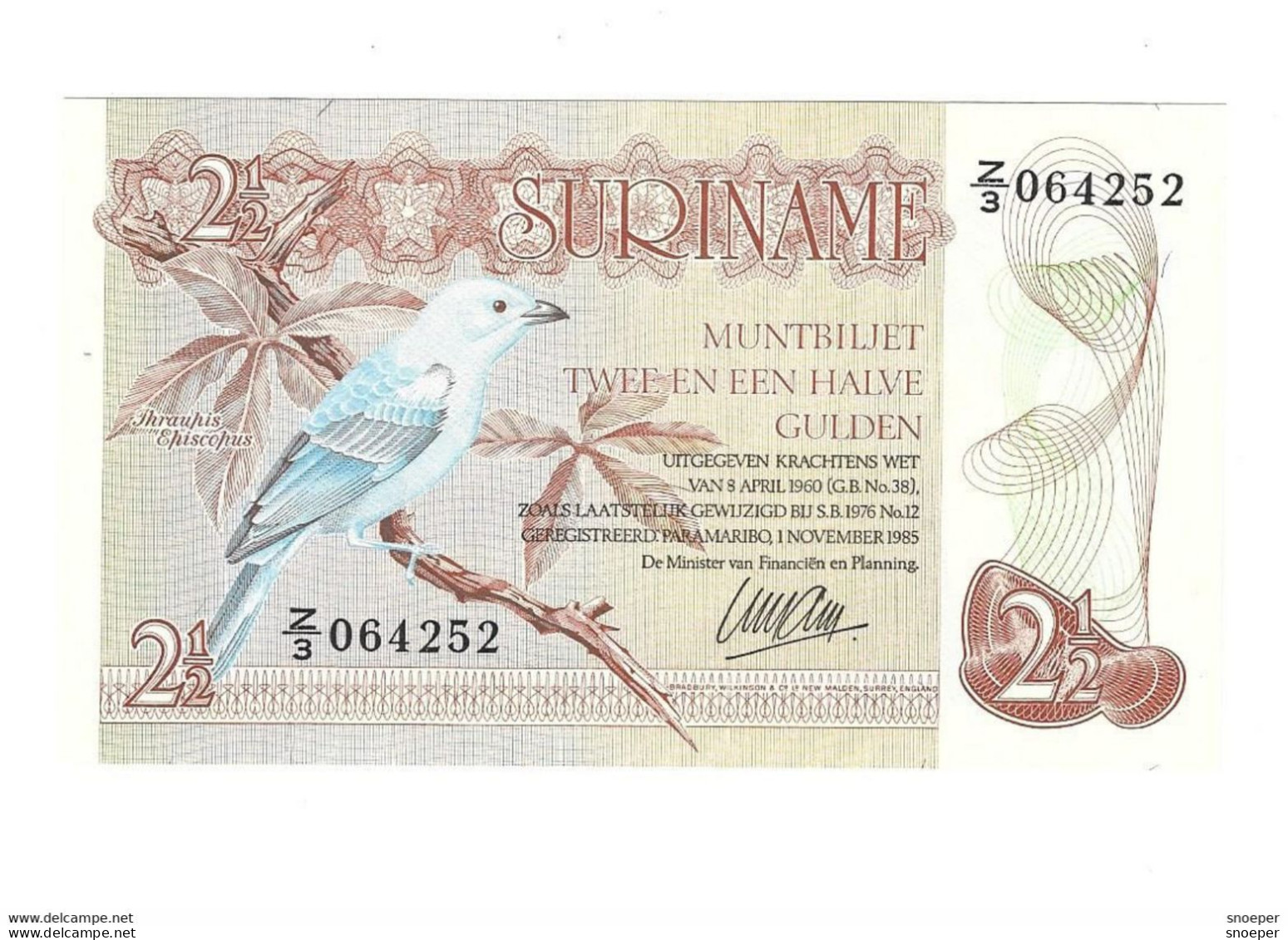 Suriname 2,5 Gulden 1985  119  Unc - Surinam