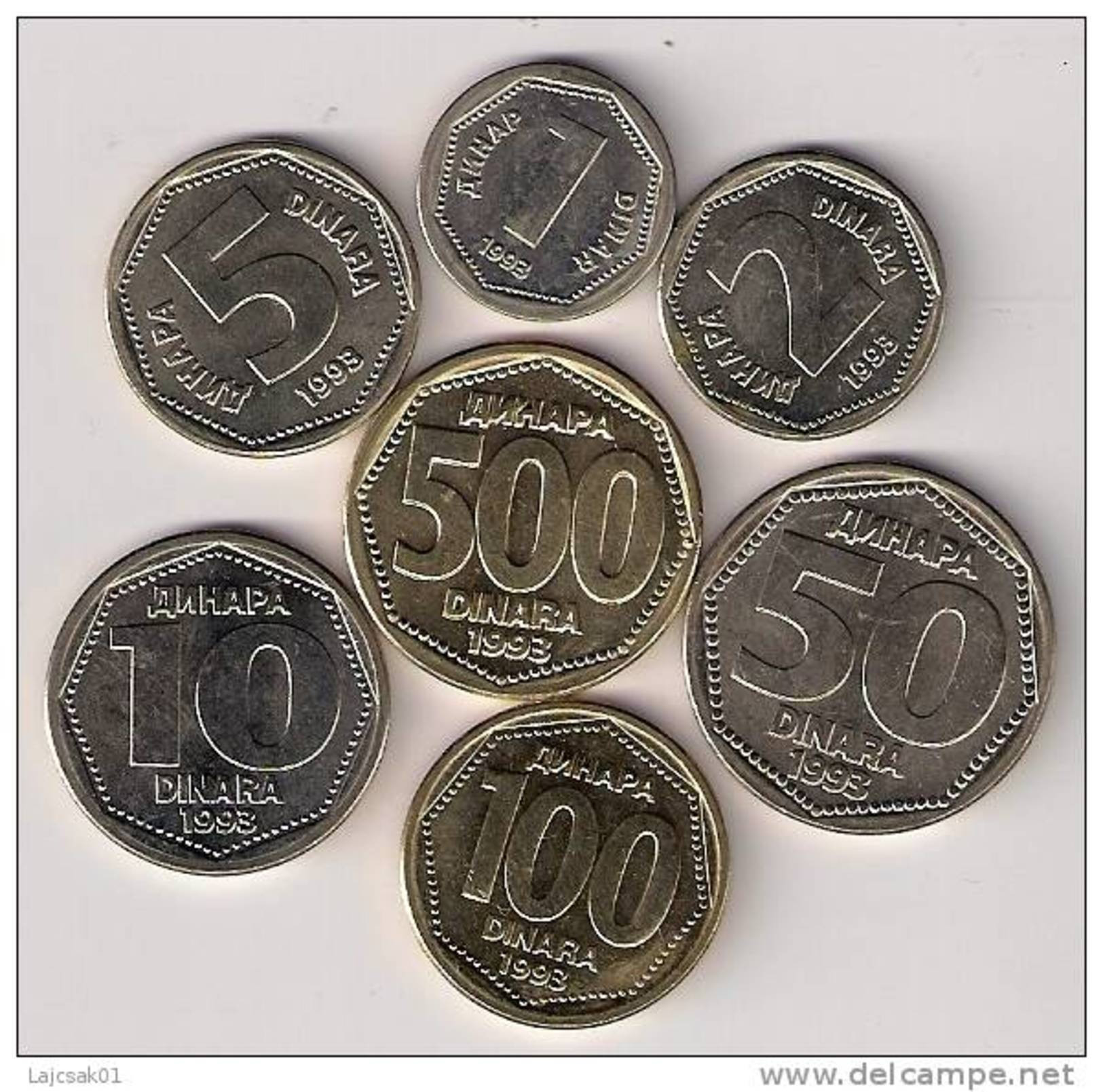 Yugoslavia Complete 1993.coin Set  KM#154-159 And KM#167 - Yugoslavia