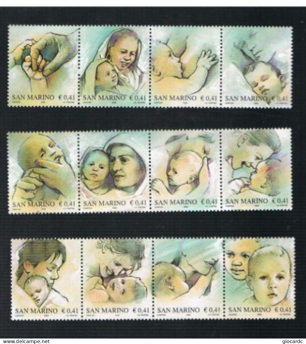 SAN MARINO - UN 1893.1904 - 2002 NATALE: MADRE-FIGLIO (COMPLET SET OF 12 STAMPS (3 X 4 SE-TENANT, BY BF)    - MINT ** - Nuevos