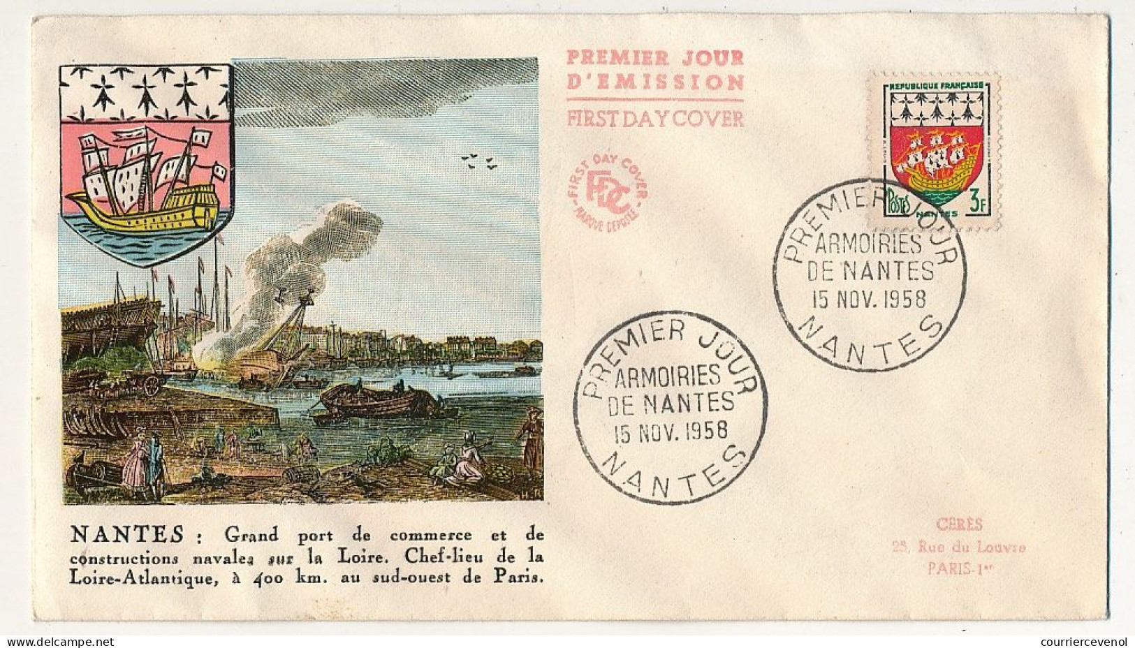 FRANCE - Env. FDC 3F Armoiries De Nantes - Nantes - 15 Nov 1958 - 1950-1959