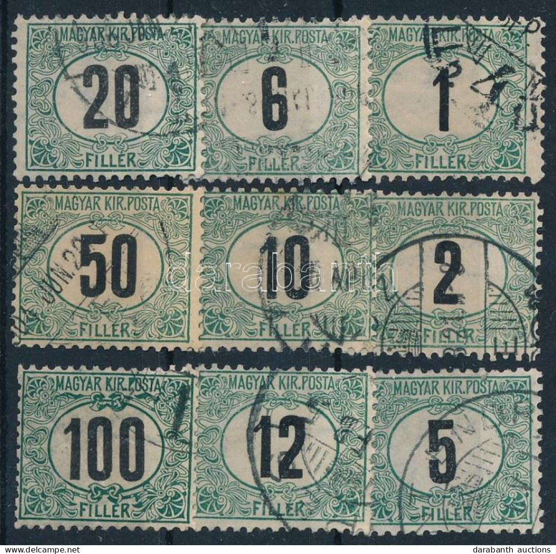 O 1903 Zöldportó Hibátlan 'A' Fogazatú Sor 9 értéke Stecklapon (17.200) - Autres & Non Classés