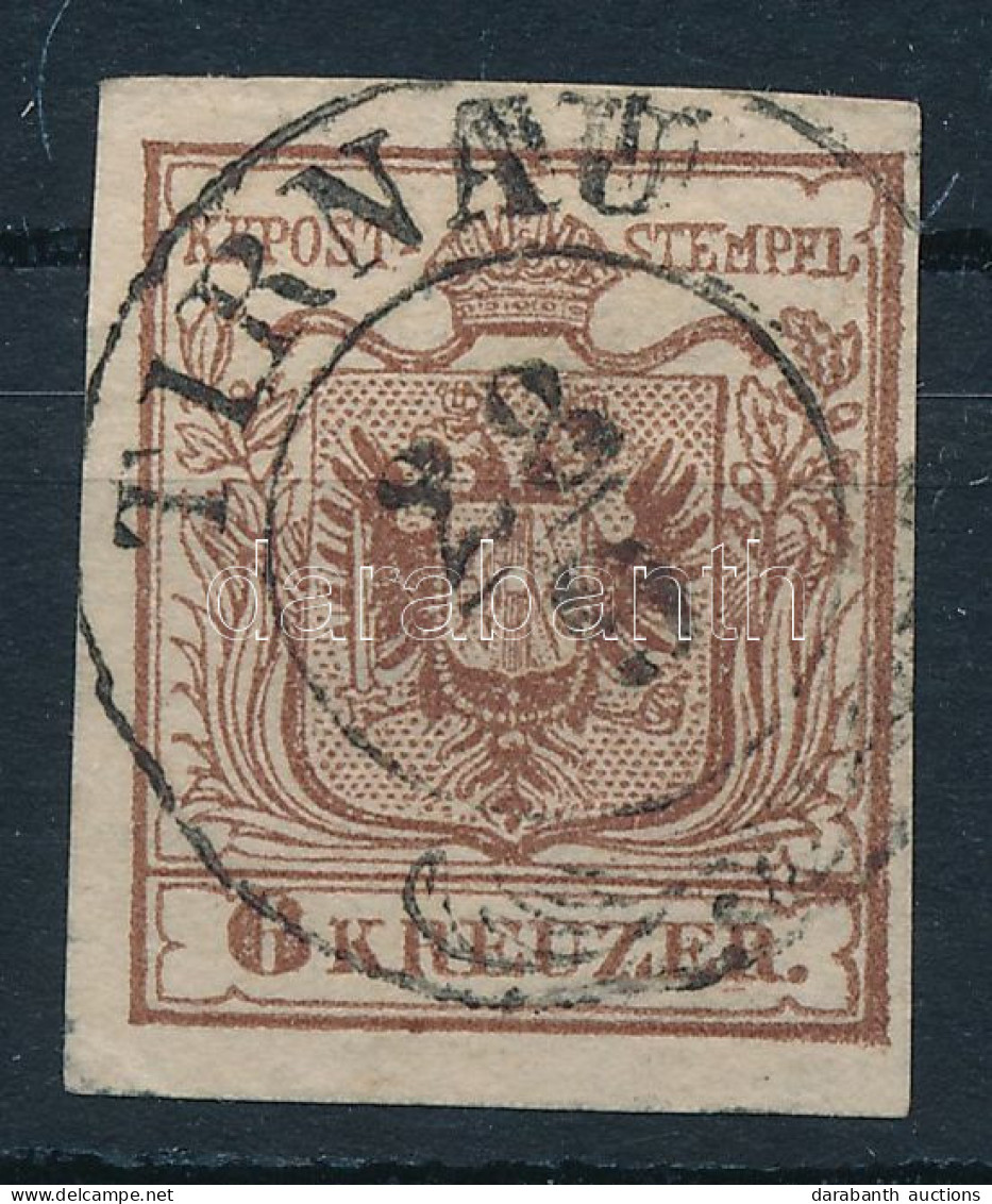 O 1850 6kr HP I Vörösesbarna ívszéli Erstdruck "TIRNAU" - Other & Unclassified