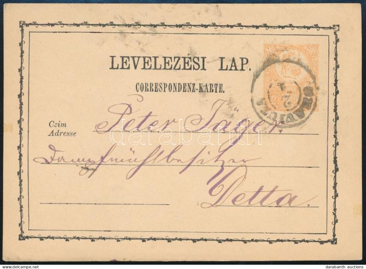 1875 2kr Díjjegyes Levelezőlap "ORAVICZA" - Detta - Other & Unclassified